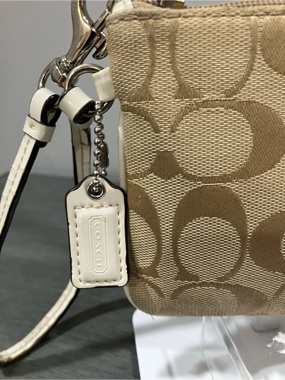 Coach Beige Signature Canvas Wristlet